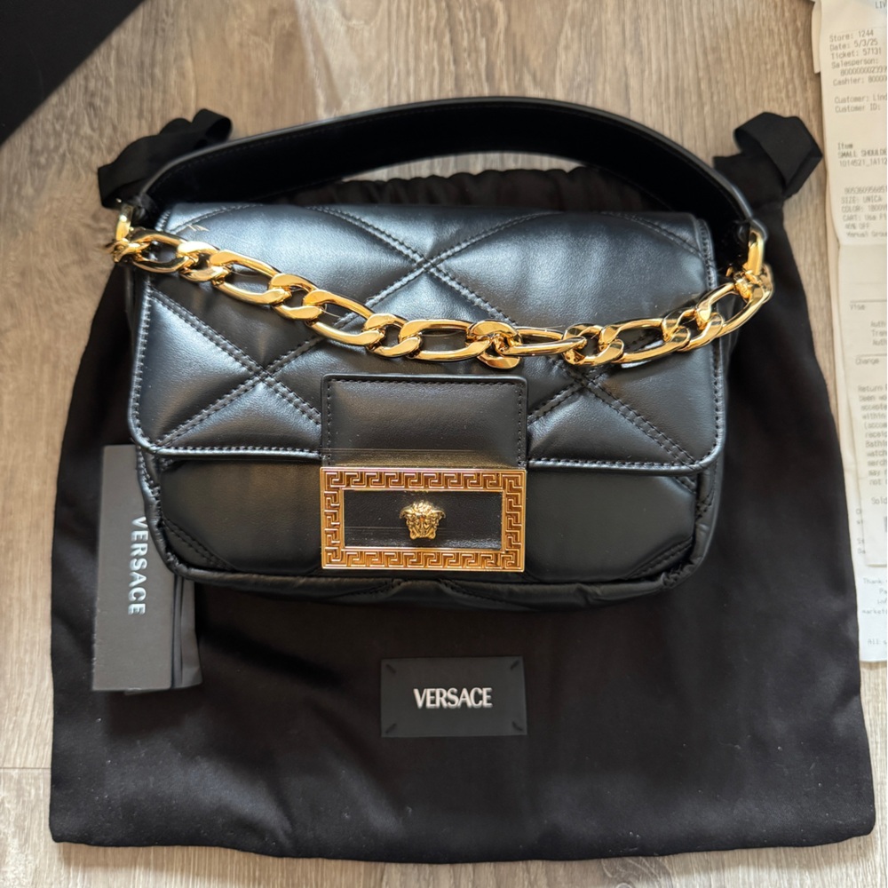 Versace Black Quilted Leather Shoulder Bag